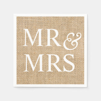 Mr & Mrs Rustic Wedding Burlap Trendy Country Serviette