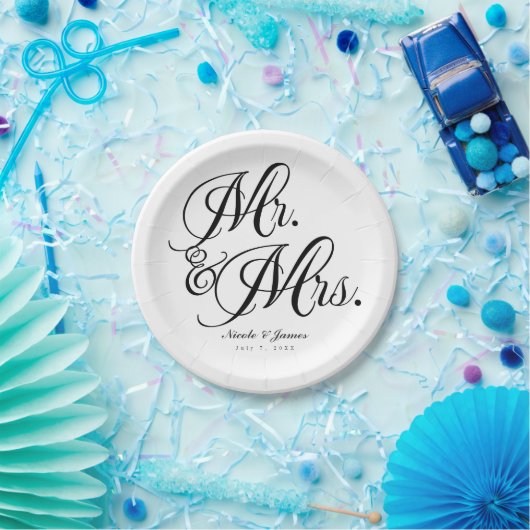 Mr & Mrs. Schwarz-weiß Wedding Engagement Party Pappteller (Party)