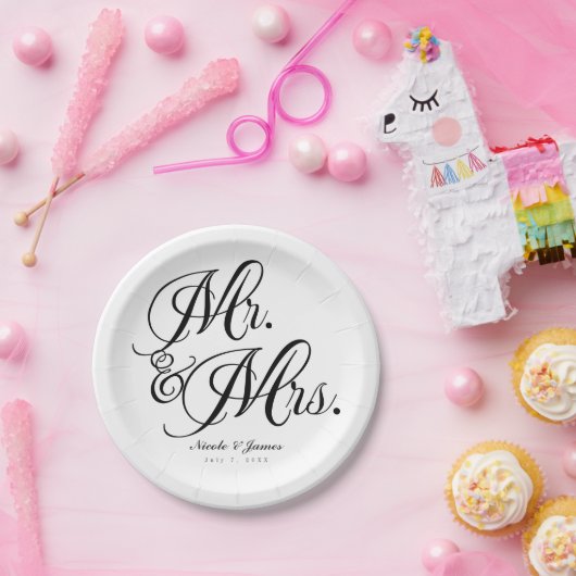 Mr & Mrs. Schwarz-weiß Wedding Engagement Party Pappteller (Party)