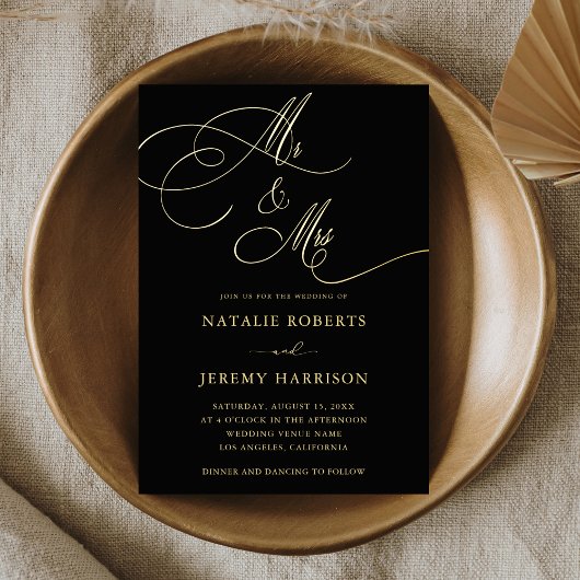 Mr & Mrs. Script Dark Faded Foto QR Code Wedding Folieneinladung