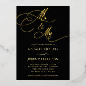 Mr & Mrs Script dunkles verblasstes Foto QR-Code H Folieneinladung (Vorderseite)