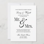 Mr & Mrs Scripty Black & White Wedding Einladung (Vorderseite)