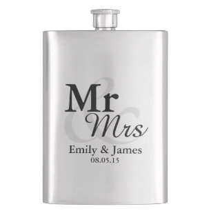 Mr&Mrs Simple Elegant Typografy Gastgeschenk Hochz Flachmann
