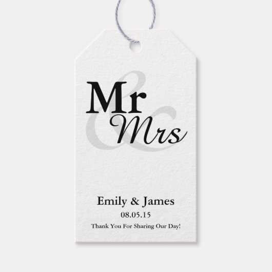 Mr&Mrs Simple Elegant Typografy Gastgeschenk Hochz Geschenkanhänger (Vorderseite)