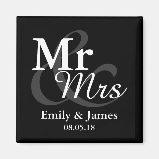 Mr&Mrs Simple Elegant Typografy Gastgeschenk Hochz Magnet (Vorne)