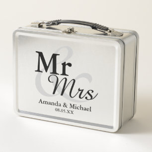 Mr&Mrs Simple Elegant Typografy Gastgeschenk Hochz Metall Lunch Box