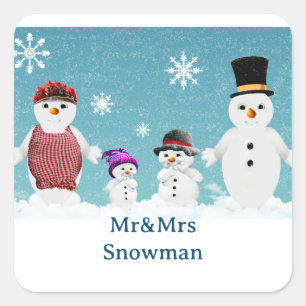 Mr&Mrs Snowman und ihre Familie zu Weihnachten Quadratischer Aufkleber