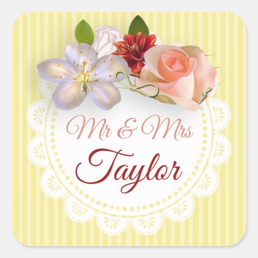 Mr & Mrs Stickers Yellow and Coral Floral Rose (Vorderseite)