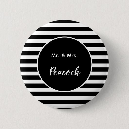 Mr & Mrs. Surname Black and White Stripes Button (Vorderseite)