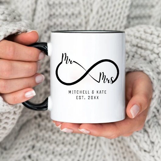 Mr & Mrs Unendlichkeitssymbol-Hochzeit Tasse