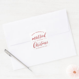 Mr & Mrs. Verheiratet Little Christmas Holiday Wed Quadratischer Aufkleber