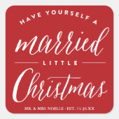 Mr & Mrs. Verheiratet Little Christmas Holiday Wed Quadratischer Aufkleber (Vorderseite)