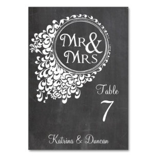 Mr & Mrs Vintag Chalkboard Personalize Table Card Tischnummer