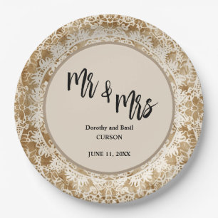 Mr & Mrs. Vintag Lace Doily Wedding Pappteller