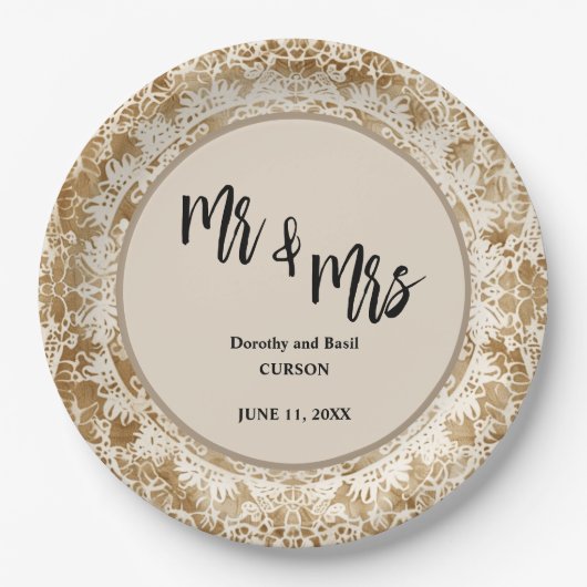 Mr & Mrs. Vintag Lace Doily Wedding Pappteller (Vorderseite)