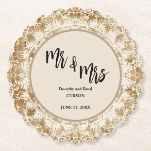 Mr & Mrs. Vintag Lace Doily Wedding Untersetzer