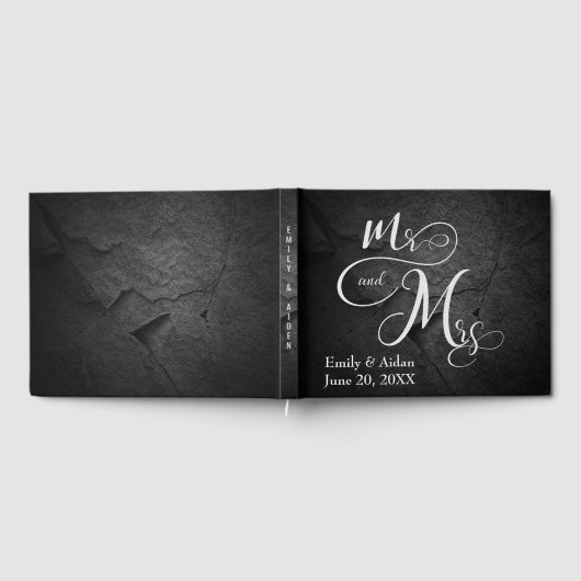 Mr. & Mrs. Wedding Black Slate Stone  Gästebuch (Voll)