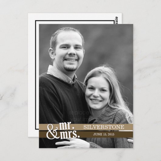 Mr & Mrs Wedding Dankeschön Karte - Braun (Vorne/Hinten)