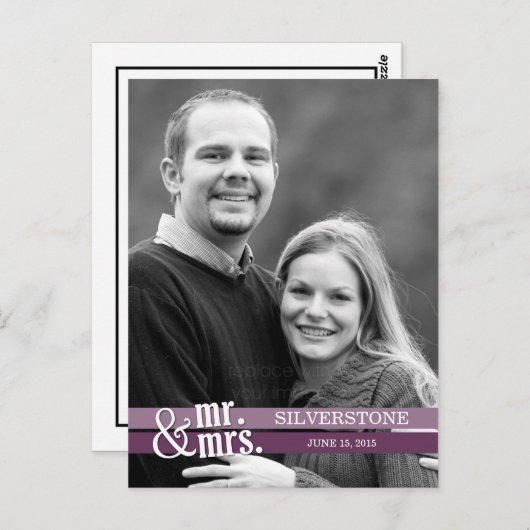 Mr & Mrs Wedding Dankeschön Karte - Pflaume (Vorne/Hinten)