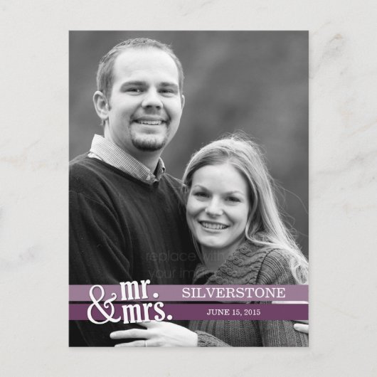 Mr & Mrs Wedding Dankeschön Karte - Pflaume (Vorderseite)