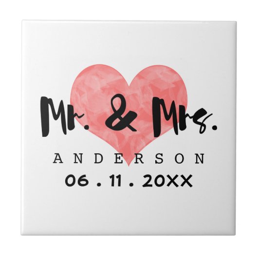 Mr. & Mrs. Wedding Date Fliese (Vorderseite)
