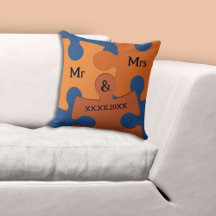 Mr & Mrs Wedding Date Orange & Blue Jigsaw Pieces