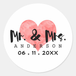 Mr. & Mrs. Wedding Date Runder Aufkleber