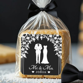 Mr & Mrs Wedding Dress Tuxedo Newlywed Couple Quadratischer Aufkleber