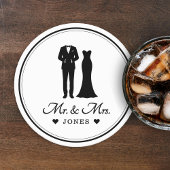 Mr & Mrs Wedding Dress Tuxedo Newlywed Couple Runder Pappuntersetzer