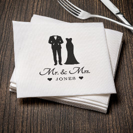 Mr & Mrs Wedding Dress Tuxedo Newlywed Couple Serviette