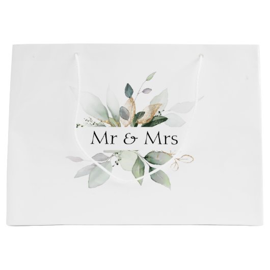 Mr & Mrs Wedding Elegant Greenery Geschenktasche Große Geschenktüte (Vorderseite)