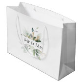 Mr & Mrs Wedding Elegant Greenery Geschenktasche Große Geschenktüte (Rückseite Schrägansicht)