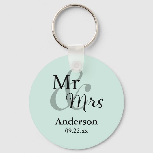 Mr & Mrs Wedding Favor Keyring Name/Date (mint) Schlüsselanhänger (Vorderseite)