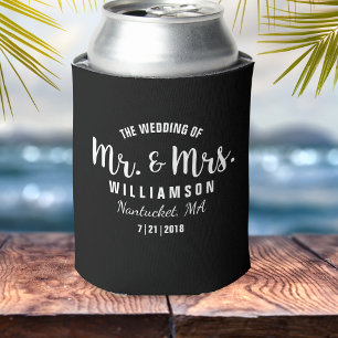 Mr. & Mrs. Wedding Favor Simple Chic Trendy Black Dosenkühler