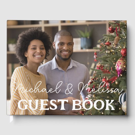Mr & Mrs. Wedding Foto Elegante Script Gästebuch (Vorderseite)