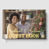 Mr & Mrs. Wedding Foto Elegante Script Gold Gästebuch (Vorderseite)