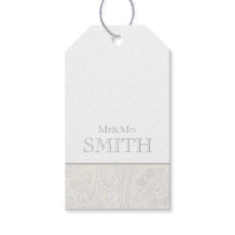 Mr & Mrs Wedding Geschenk Wrap Tag Gray White Eleg