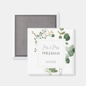 Mr & Mrs Wedding Greenery Gold Magnet Gefallen (Vorderseite/Rückseite)