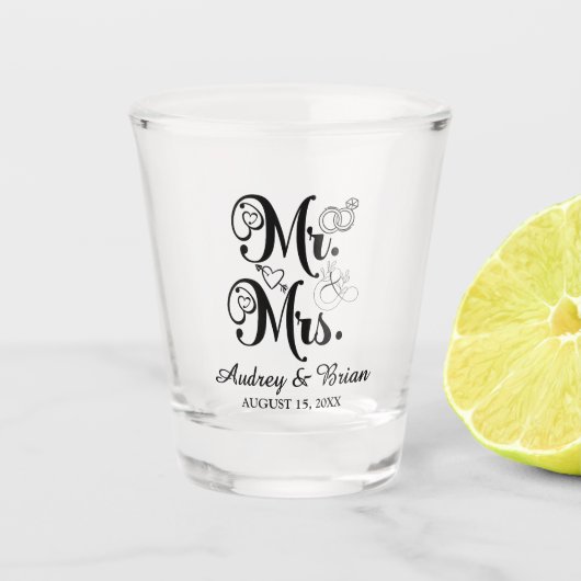 Mr & Mrs Wedding Keepake Schnapsglas (Vorderseite)