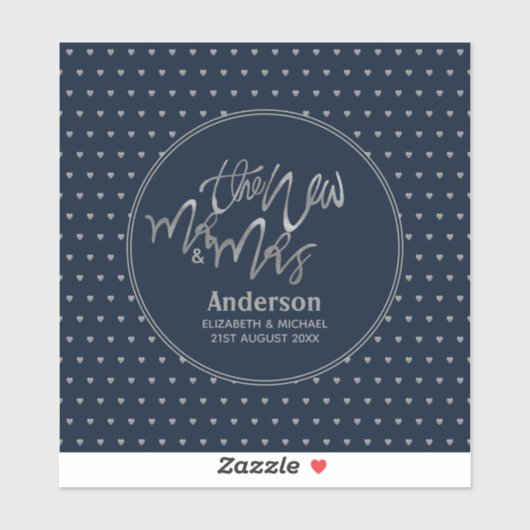 Mr & Mrs Wedding Navy Blue Silver Liebe Herts Aufkleber (Blatt)