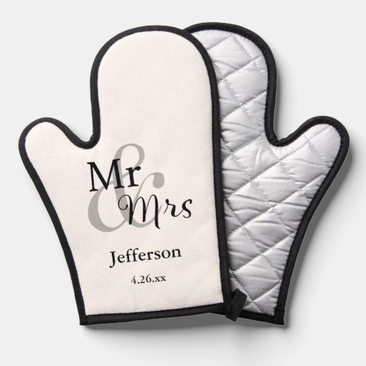 Mr & Mrs Wedding Newlywed Name & Date Oven Mitt Ofenhandschuh (Vorderseite/Rückseite)