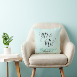 Mr & Mrs Wedding Pillow Keepake Geschenk blau grün Kissen