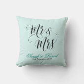 Mr & Mrs Wedding Pillow Keepake Geschenk blau grün Kissen (Vorderseite)