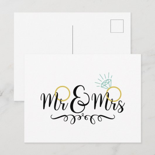Mr. & Mrs. Wedding Rings Postkarte (Vorne/Hinten)