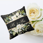 Mr & Mrs White Gold Botanical Floral Black Rustic Kissen