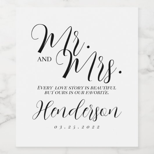 Mr. & Mrs. Wine Bottle Labels, Wedding Weinetikett (Einzelnes Label)