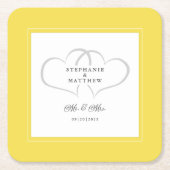 Mr & Mrs. Yellow White Elegant Hearts Wedding Chic Rechteckiger Pappuntersetzer (Vorderseite)
