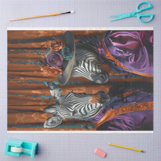 Mr & Mrs Zebra Lila Farbige Dekoupage Seidenpapier (Basteln)