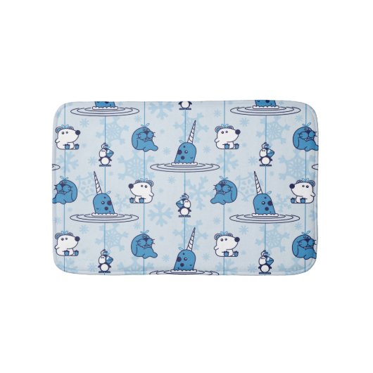 Mr. Narwhal Blue Snowflake Pattern Badematte (Vorderseite)