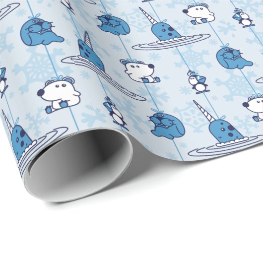Mr. Narwhal Blue Snowflake Pattern Geschenkpapier (Rolleneckpunkt)
